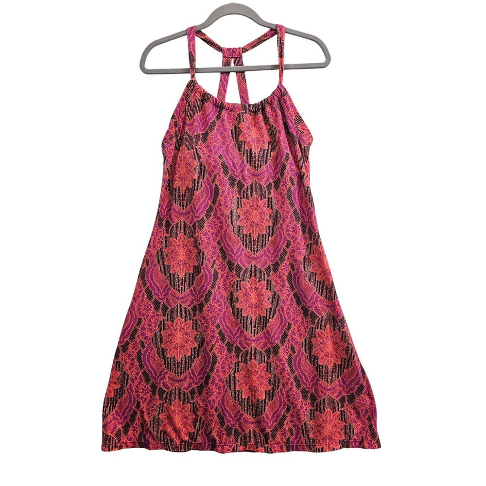 Prana Quinn Dress Womens Large Purple Orange Mandala Racerback Shelf Bra Sporty